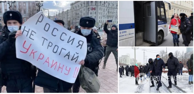 У Росії люди вийшли на акції протесту проти війни з Україною: затримання розпочалися з перших хвилин. Відео