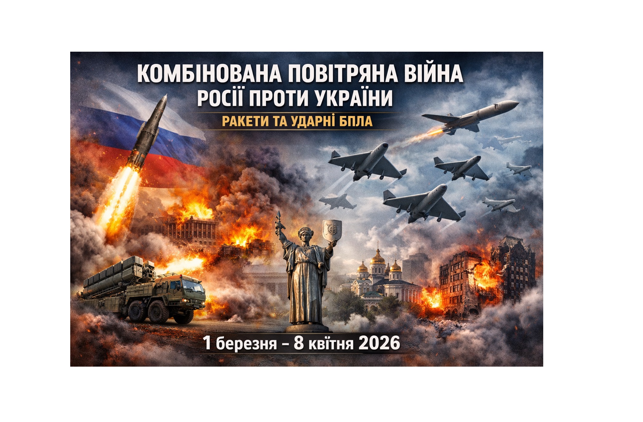 Комбінована повітряна війна Російської Федерації проти України: ракетні удари та застосування ударних БПЛА (1 березня – 8 квітня 2026 року)