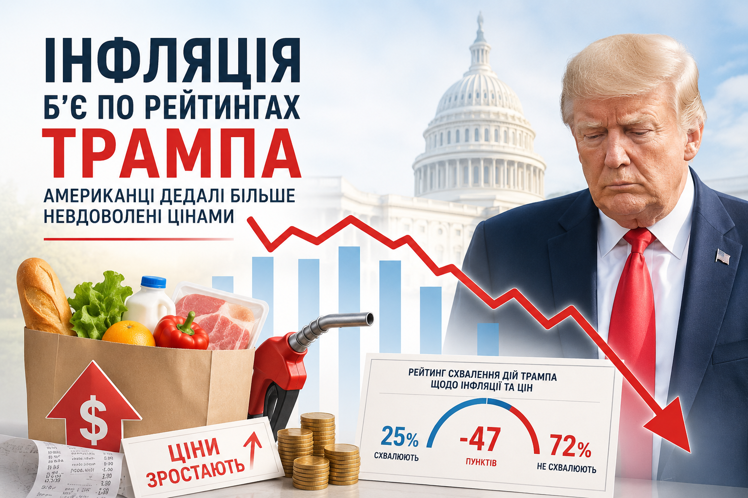 Інфляція б’є по рейтингах Трампа: у США зростає невдоволення політикою Білого дому
