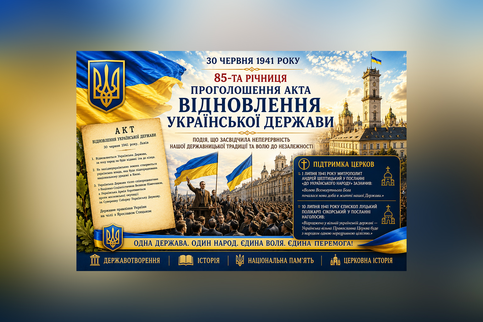 85-ТА РІЧНИЦЯ ПРОГОЛОШЕННЯ АКТА ВІДНОВЛЕННЯ УКРАЇНСЬКОЇ ДЕРЖАВИ